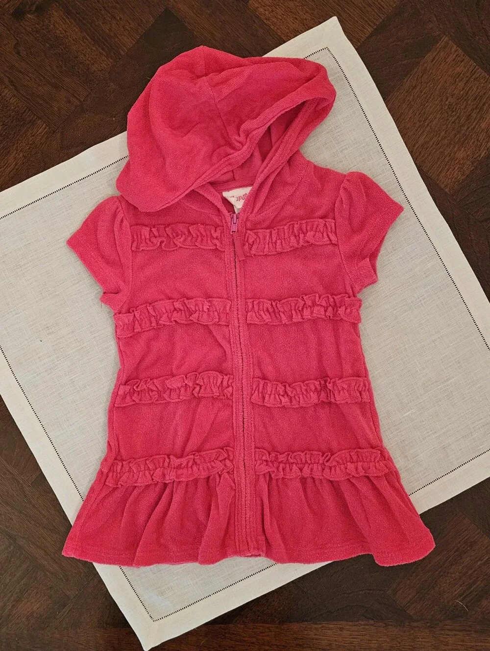 Flapdoodles Girls Size 2T Terry Cloth Swim Cover Up Dress Pink Hooded Zip Front